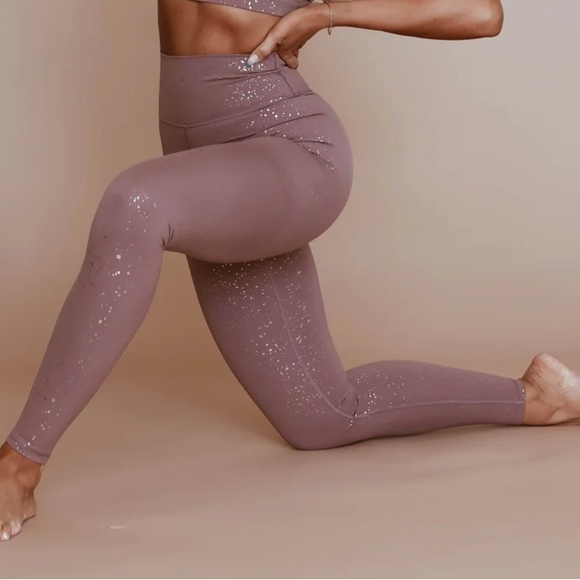 Cara Loren Pants - Cara Loren Active Mauve Gold Speckled High-Waisted Leggings Size S